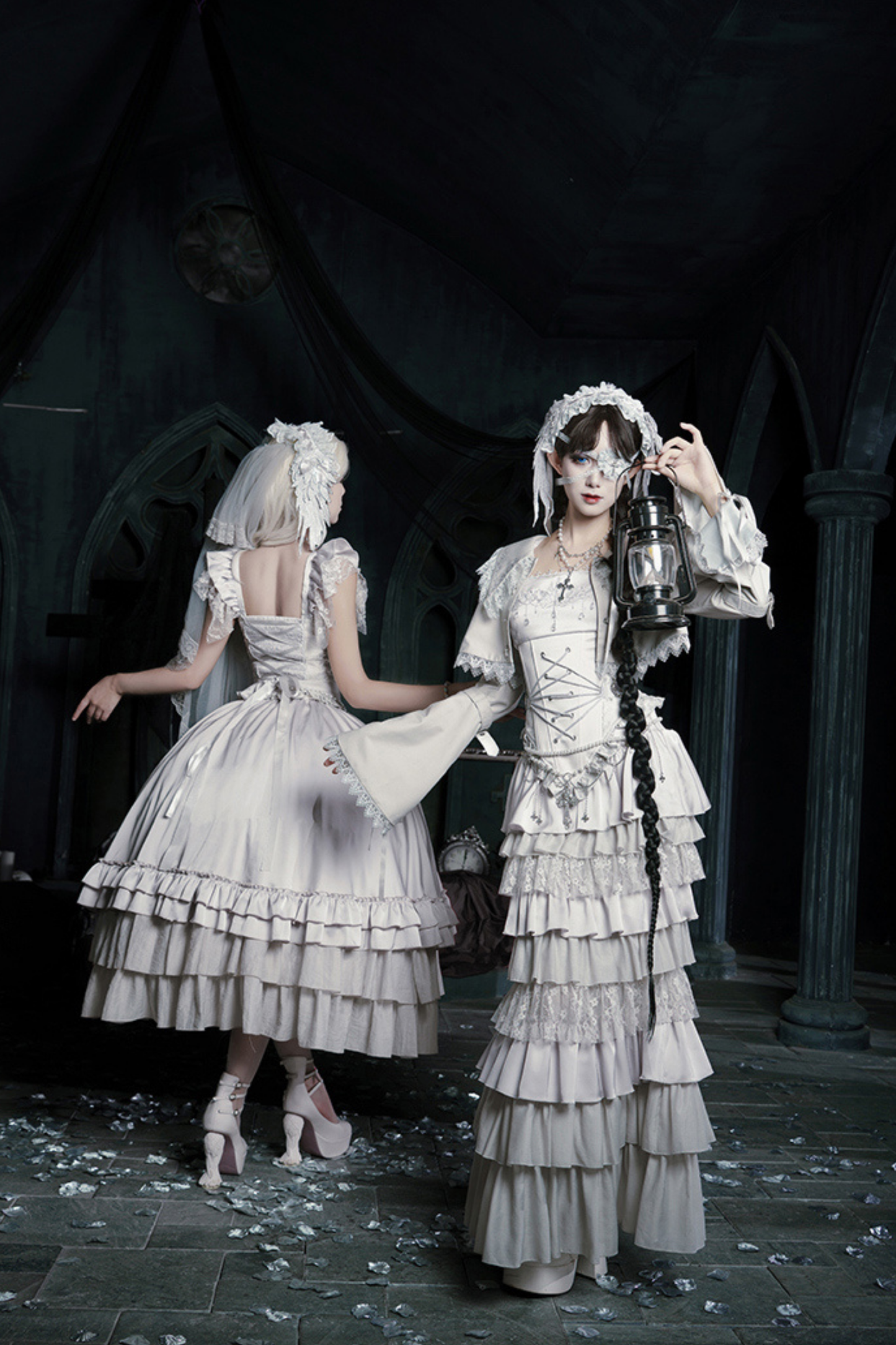 Gothic Lolita Skirt + Corset + Veil + Necklace + Waist Chain