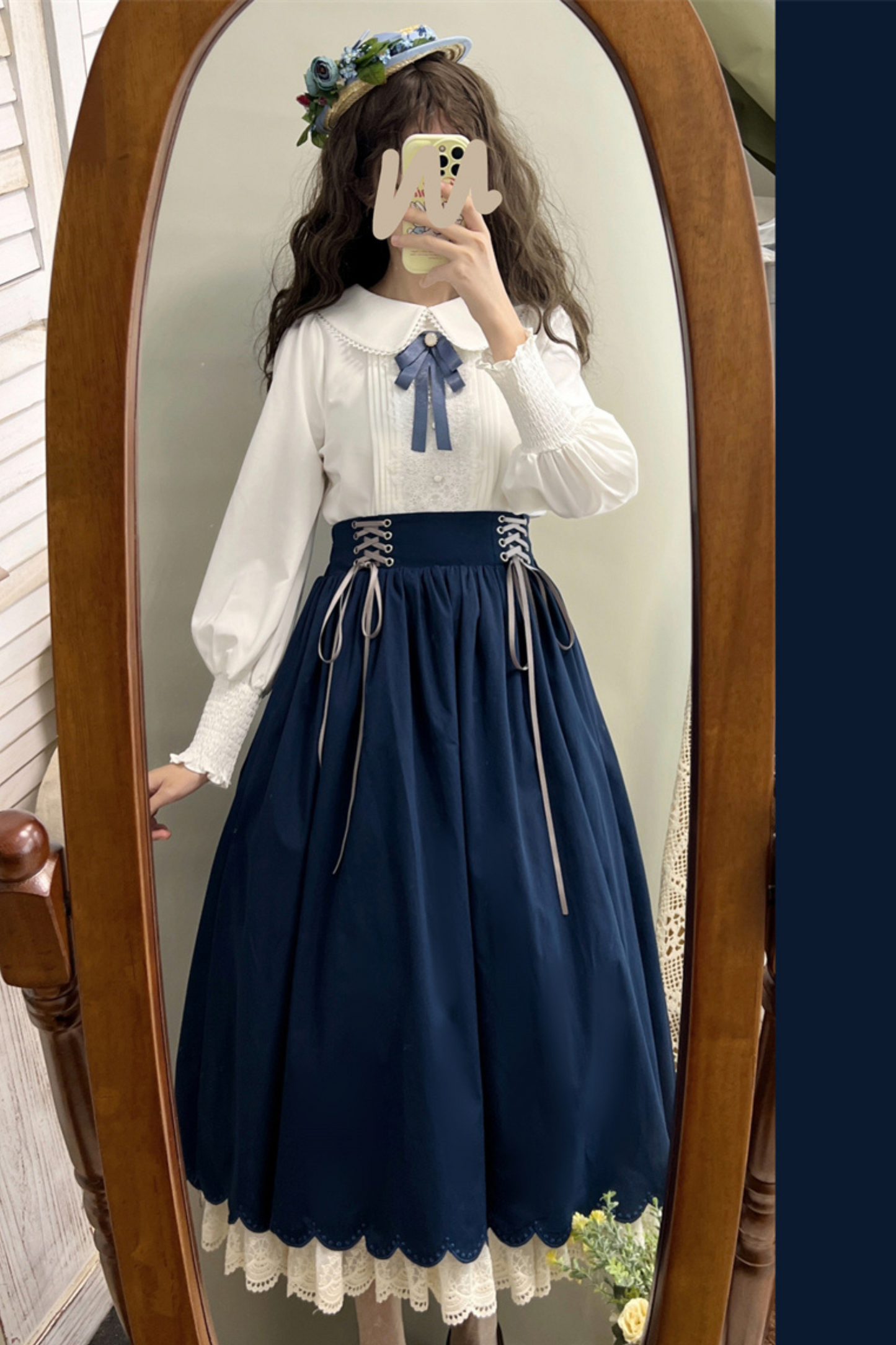 [pre-order] Retro Sweet College Shirt + High Waist Flare Skirt
