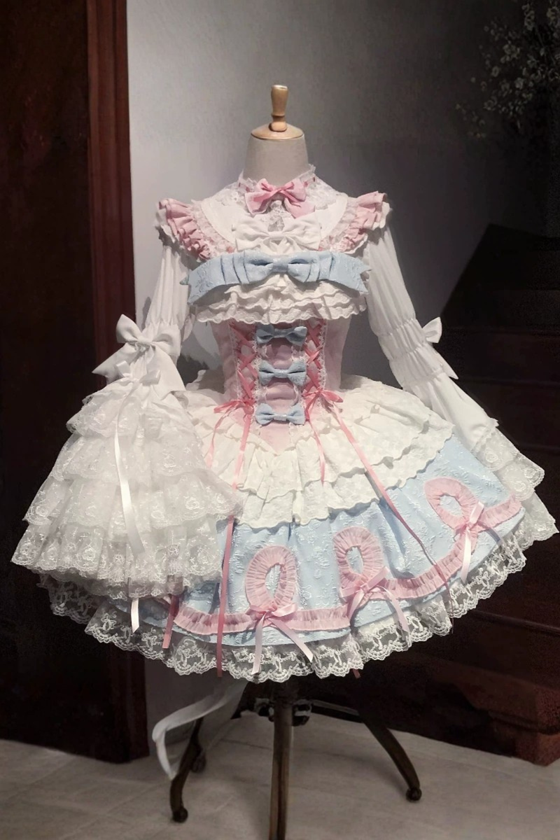 Butterfly Princess Lolita Dress + Petticoat + Clip + Ruffle Sleeve Shirt