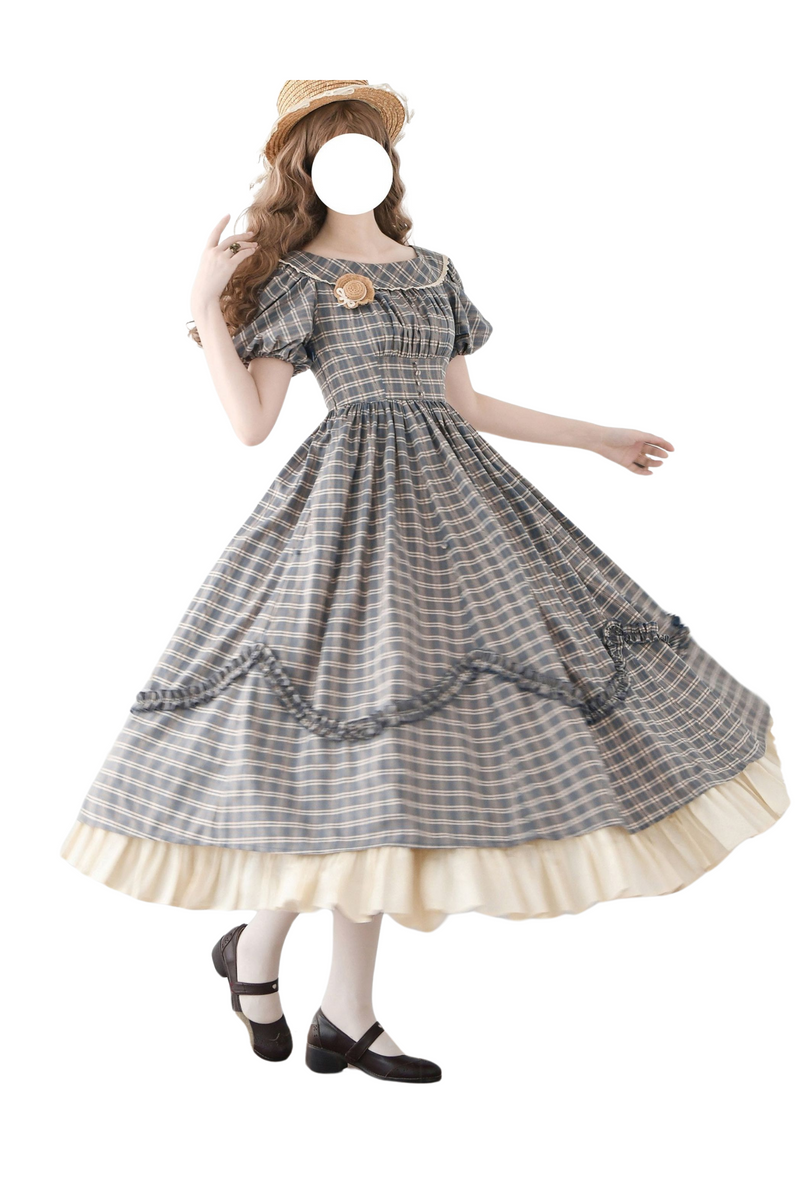 Forest Ward Retro Plaid Lolita Dress + Petticoat