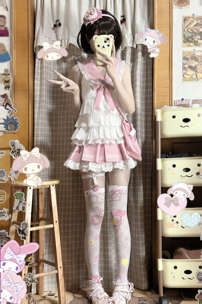 Sailor Ribbon Marine Top + Pleated Layered Skirt