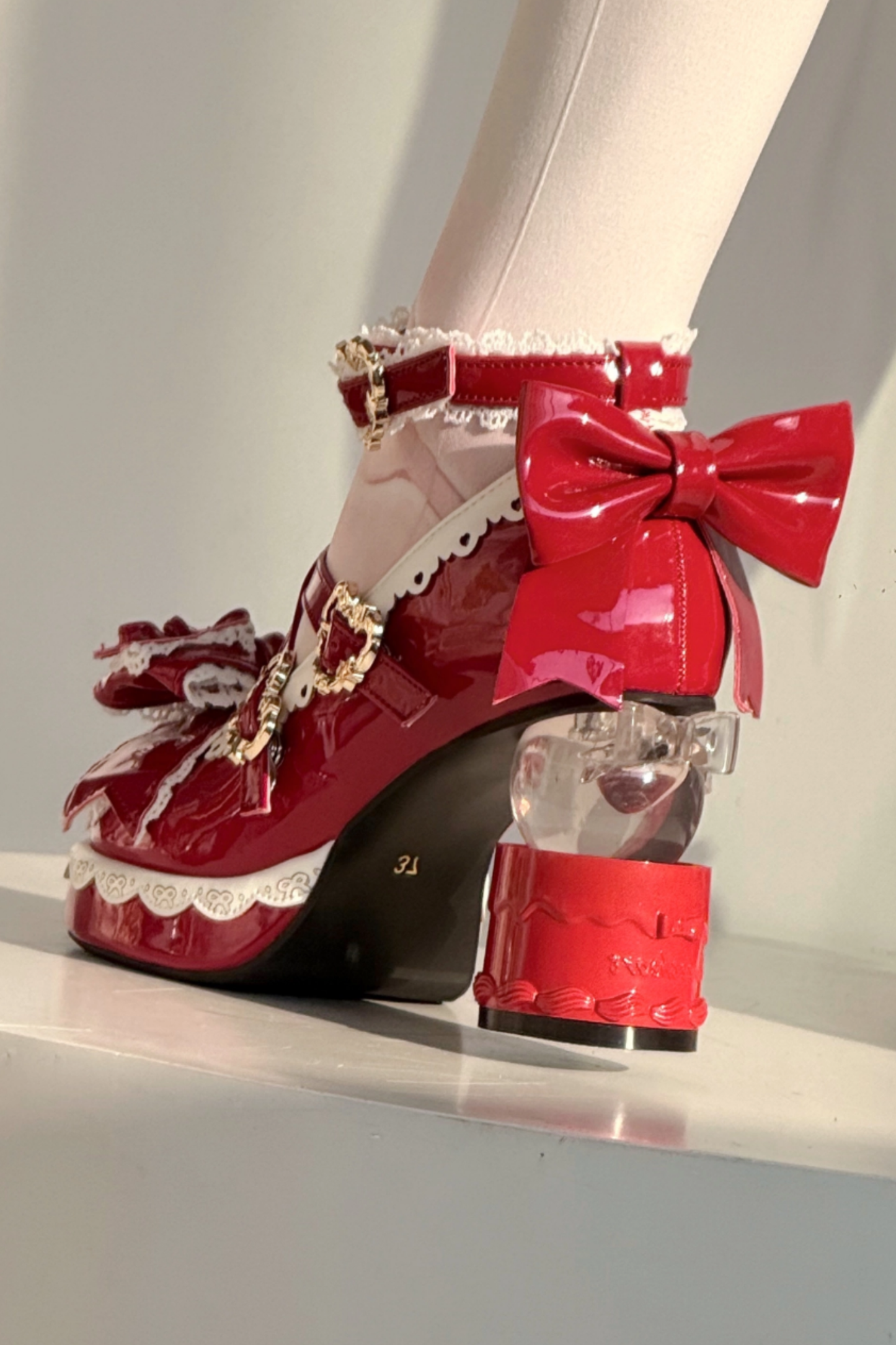 Ribbon Lace Lolita Crystal Heels