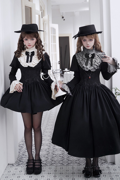 [pre-order] Dark Sweet Lolita Dress + Faux Collar + Necklace + Jacket + Ribbon + Sleeve + Fur Shawl