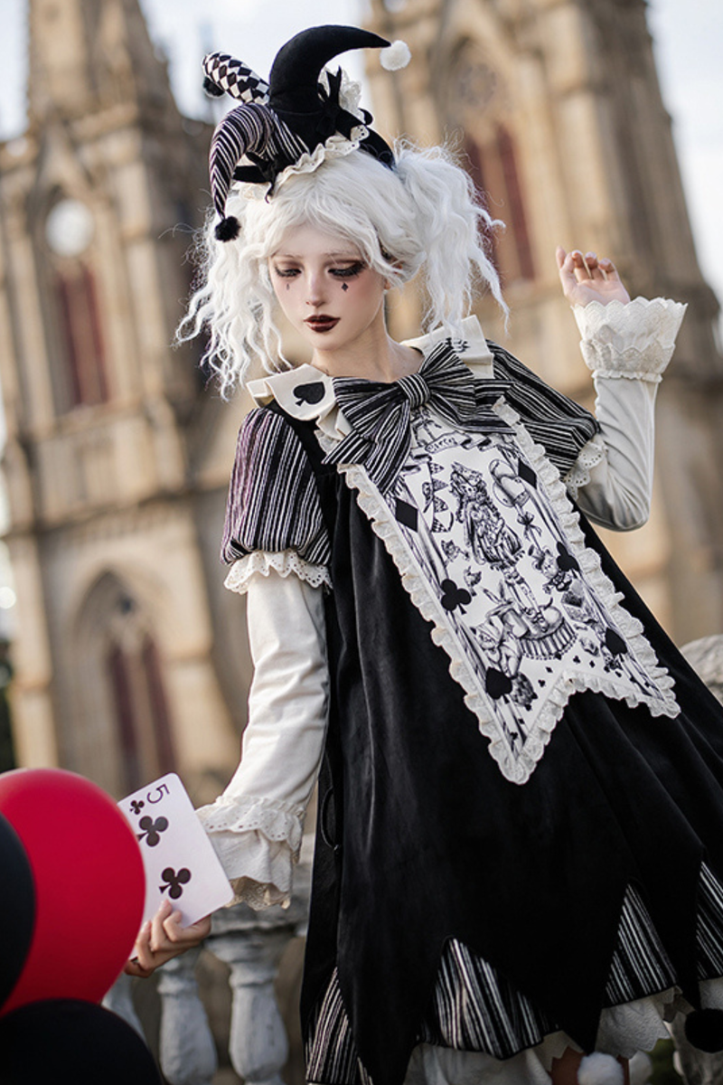 Doll Circus Pierrot Lolita Dress + Headband + Belt + Ribbon + Headband + Panel