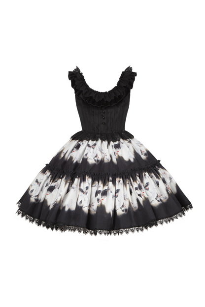 Butterfly Print Swing Lolita Dress + Jumper Skirt + Hairband + Innerwear + Ribbon