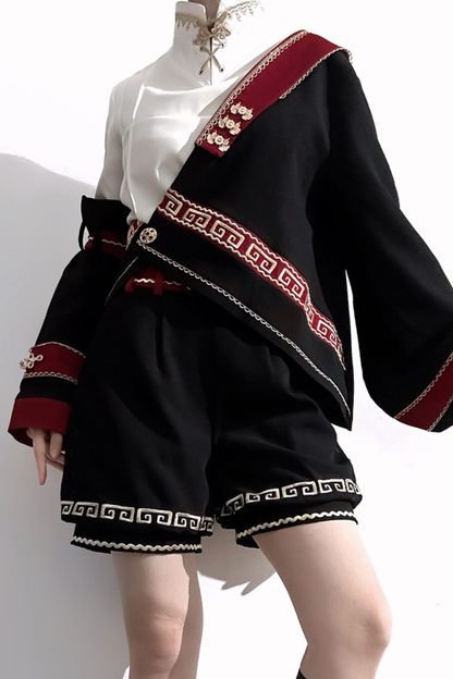 Retro Stand Collar Shirt + Shorts + Jacket