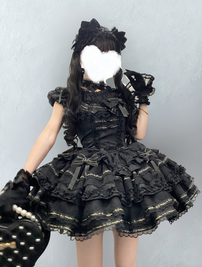 Tricolor Dark Gothic Ribbon Dress + Accessories