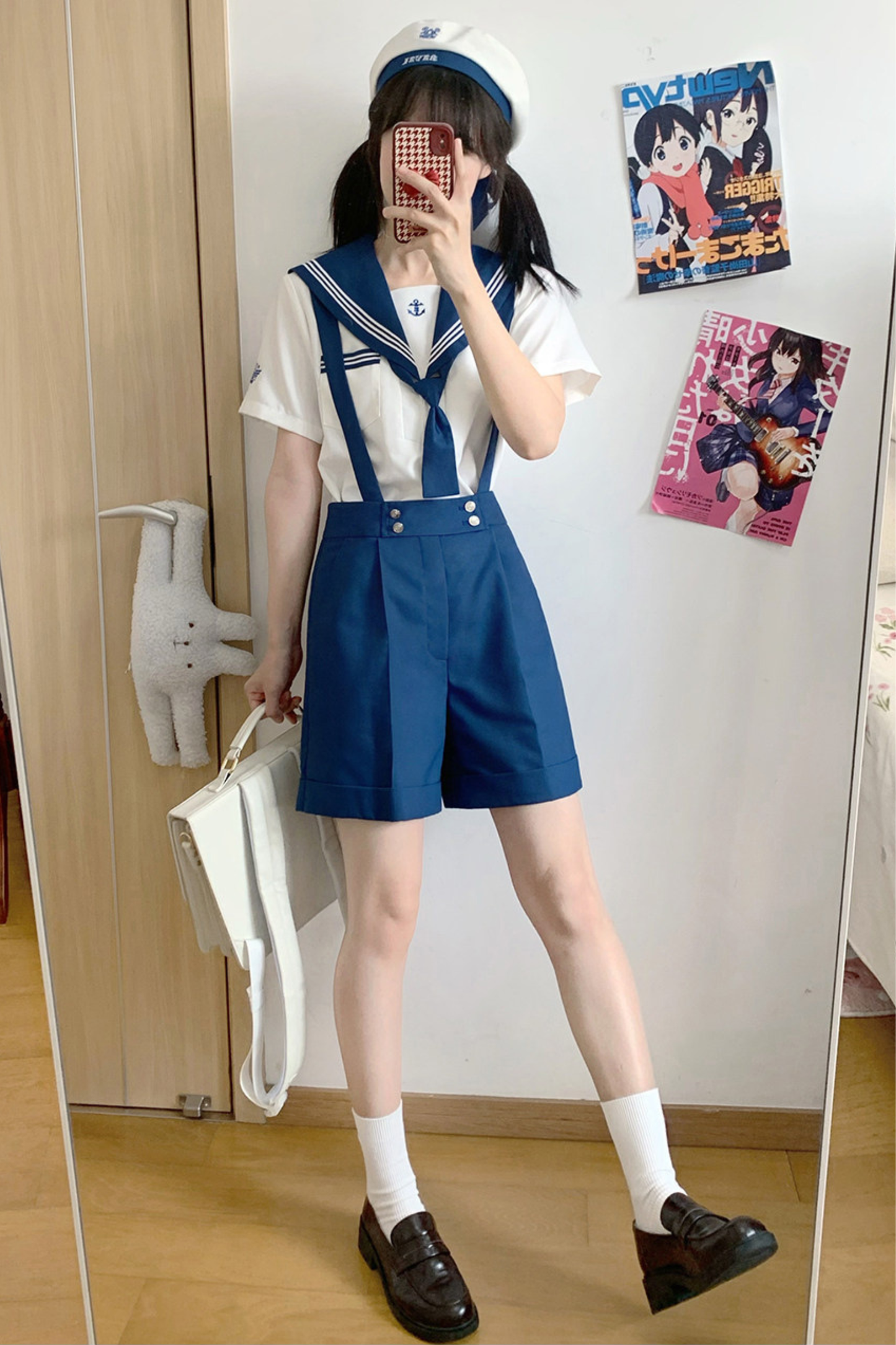 Sailor Shirt + Suspender Shorts + Tie + Beret