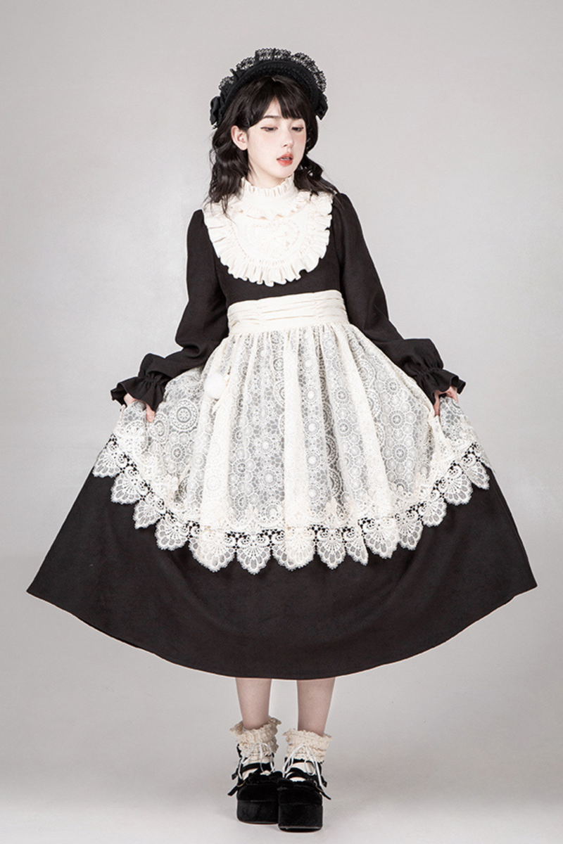 [pre-order] Dark Doll Lolita Dress + Apron + Ribbon + Headband