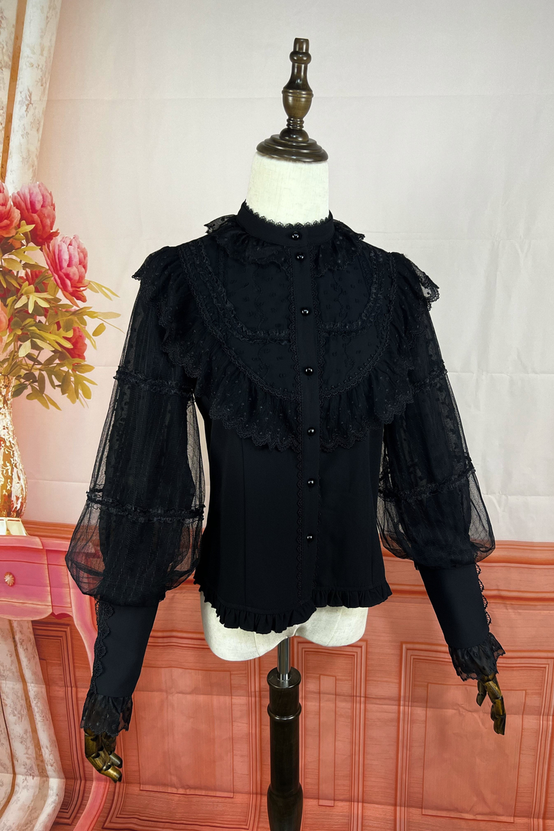 Retro Lolita Shirt + Lace-up High-waist Lolita Skirt