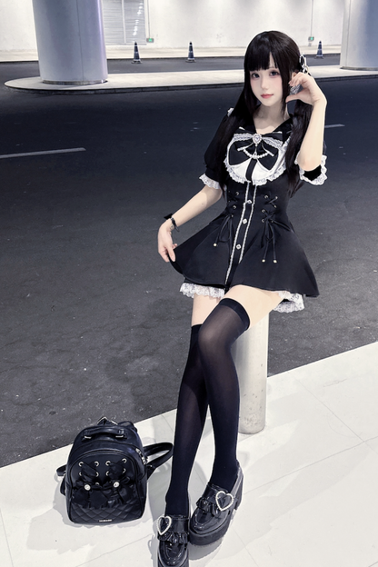 Ribbon Puff Sleeve Top + Inner Pants