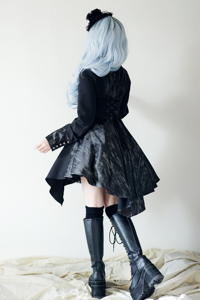 High Collar Blocking Asymmetrical Dress