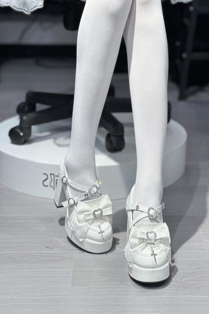 Stone Heart Ribbon Platform Shoes