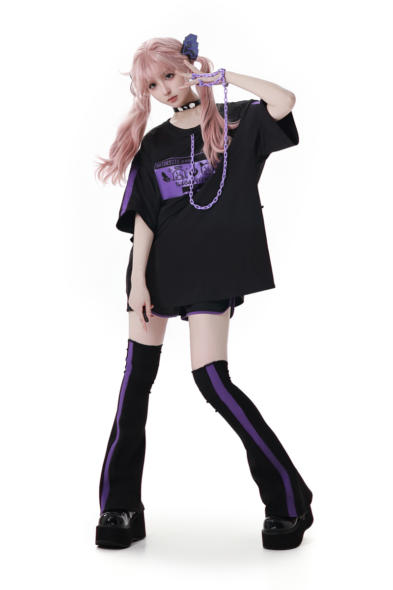 Subculture Loose Oversized T-shirt + Pants + Leg Warmers + Angel Devil Hairpins