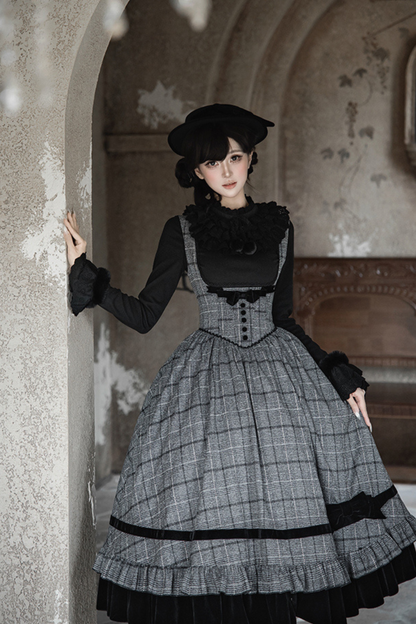 Plaid Fishbone Chest Jsk + Dress + Innerwear + Ribbon + Hat