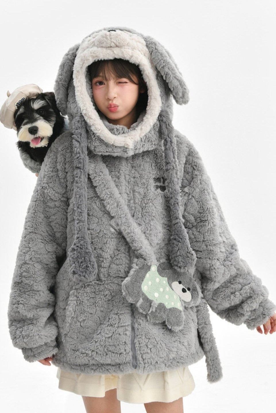 Puppy Design Sweatshirt + Gray Bag
