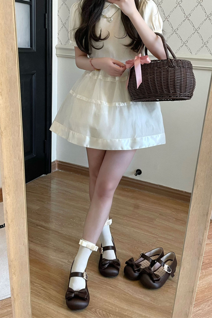 Satin Sheep Puff Ribbon Shoes