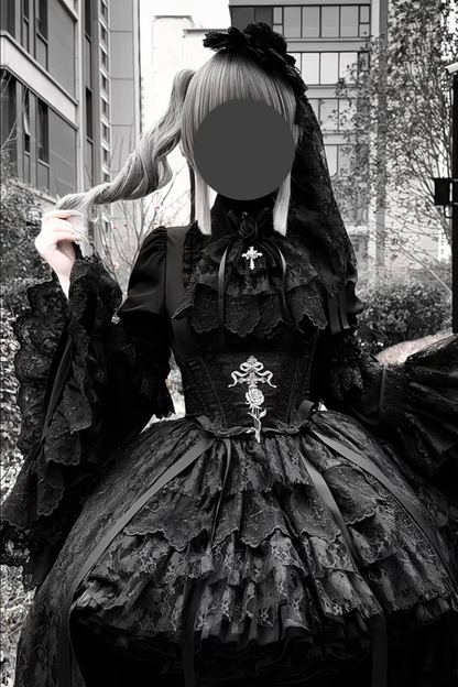 [pre-order Deadline: March 18] Dark Gothic Lolita Skirt + Shirt + Headband + Hat + Sleeve