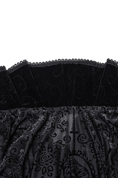Black Stand Collar Long Sleeves Print Ruffle Gothic Blouse