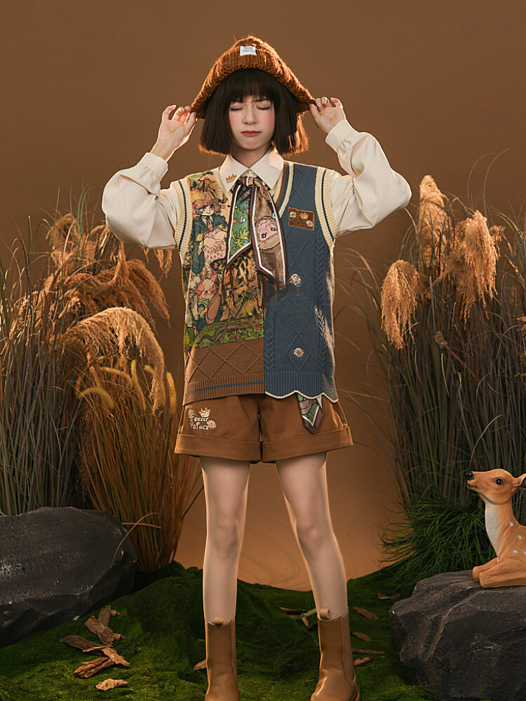 Retro Animal Vest + Shorts + Shirt + Animal Scarf