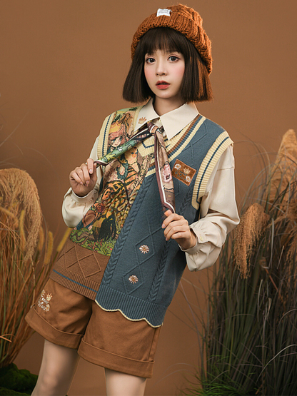 Retro Animal Vest + Shorts + Shirt + Animal Scarf