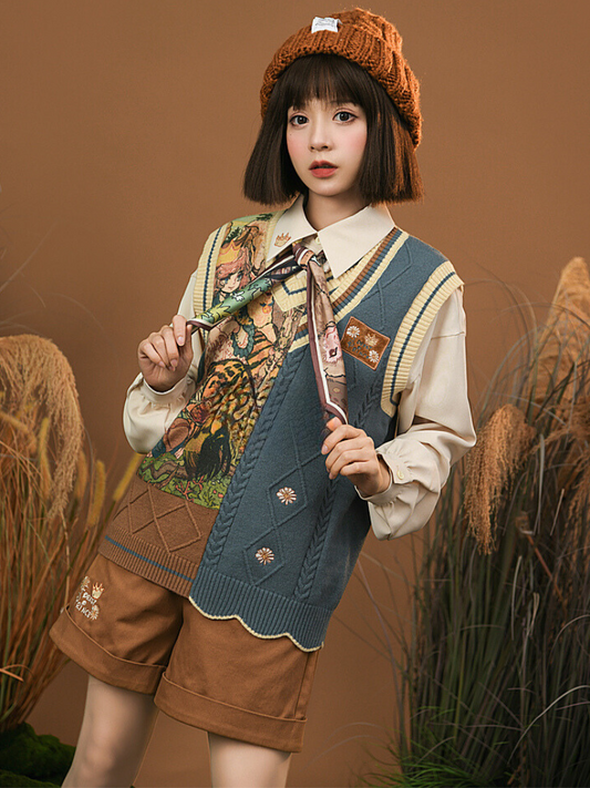Retro Animal Vest + Shorts + Shirt + Animal Scarf