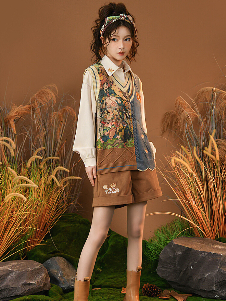 Retro Animal Vest + Shorts + Shirt + Animal Scarf