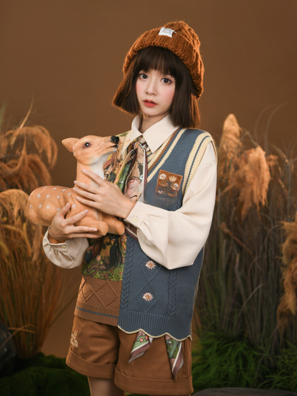 Retro Animal Vest + Shorts + Shirt + Animal Scarf