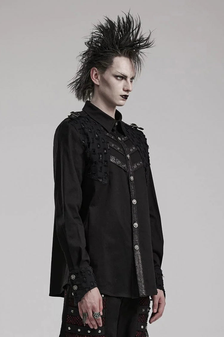 Black Hollow Hole Stitching Steampunk Blouse