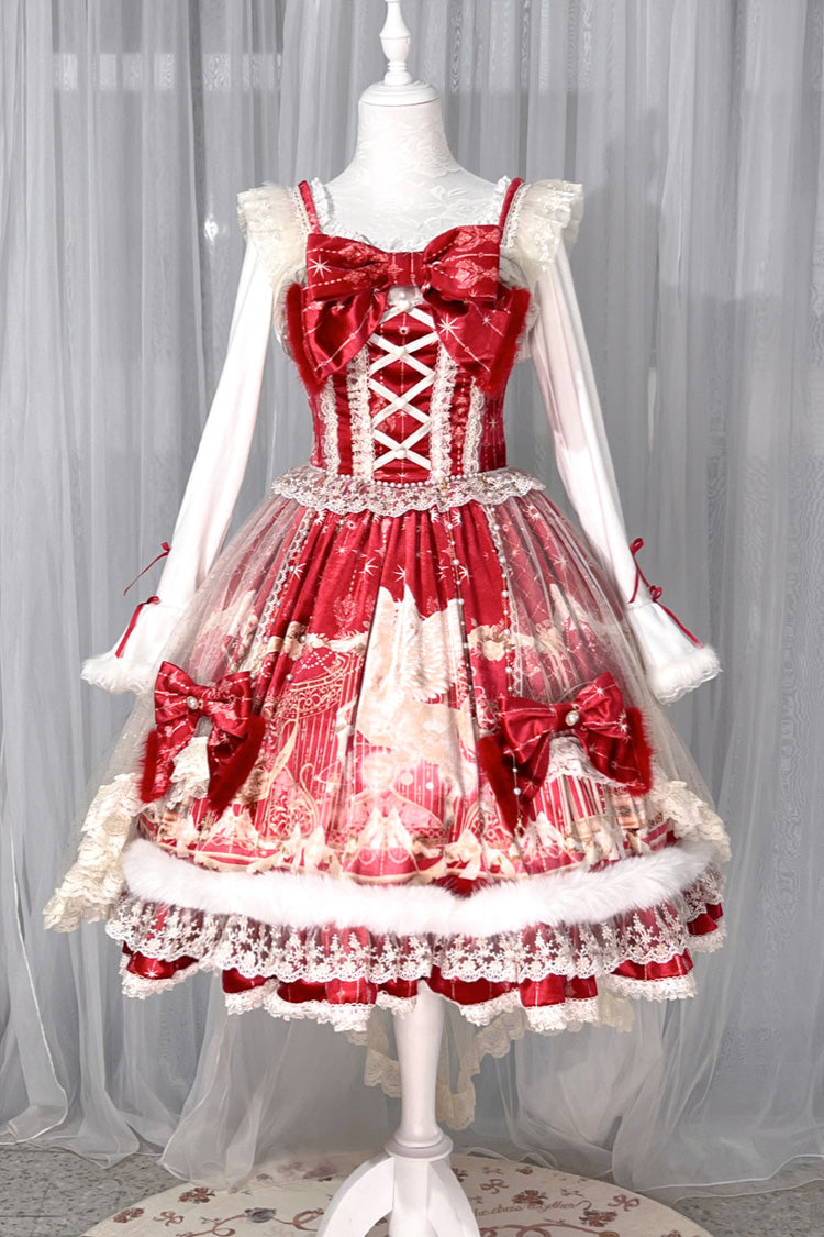 Red [happy New Year] Printed Ruffled Bow Lace Classic Chinese Style Lolita Jsk Dress