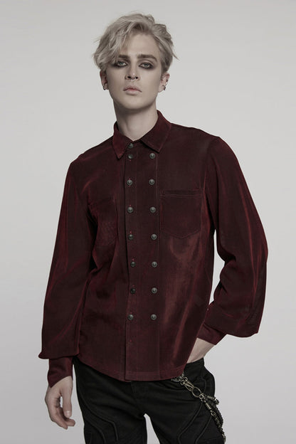 Black/red Double-breasted Long Puff Sleeves Gothic Blouse