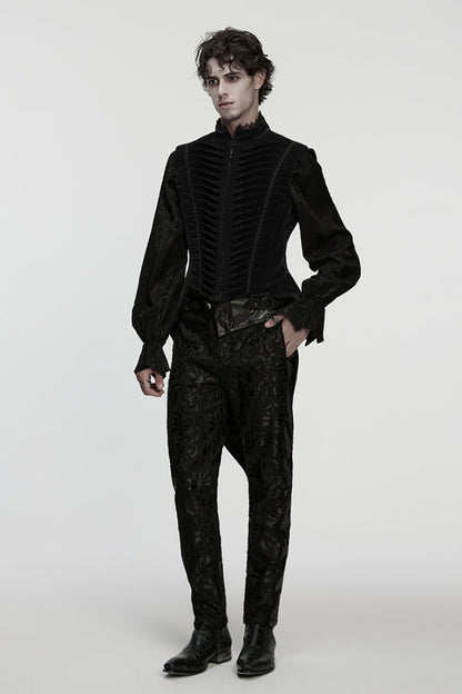 Black Stand Collar Pleated Swallow-tailed Gothic Vest