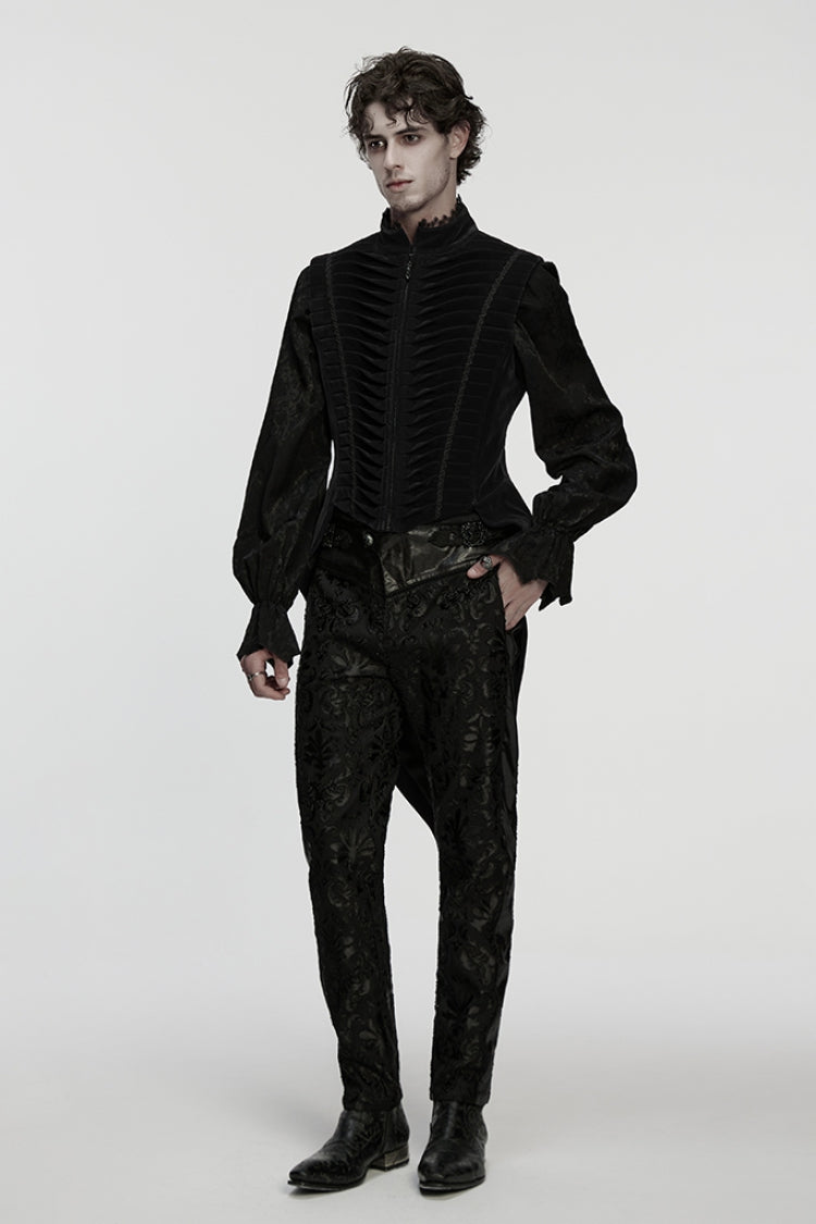 Black Stand Collar Pleated Swallow-tailed Gothic Vest