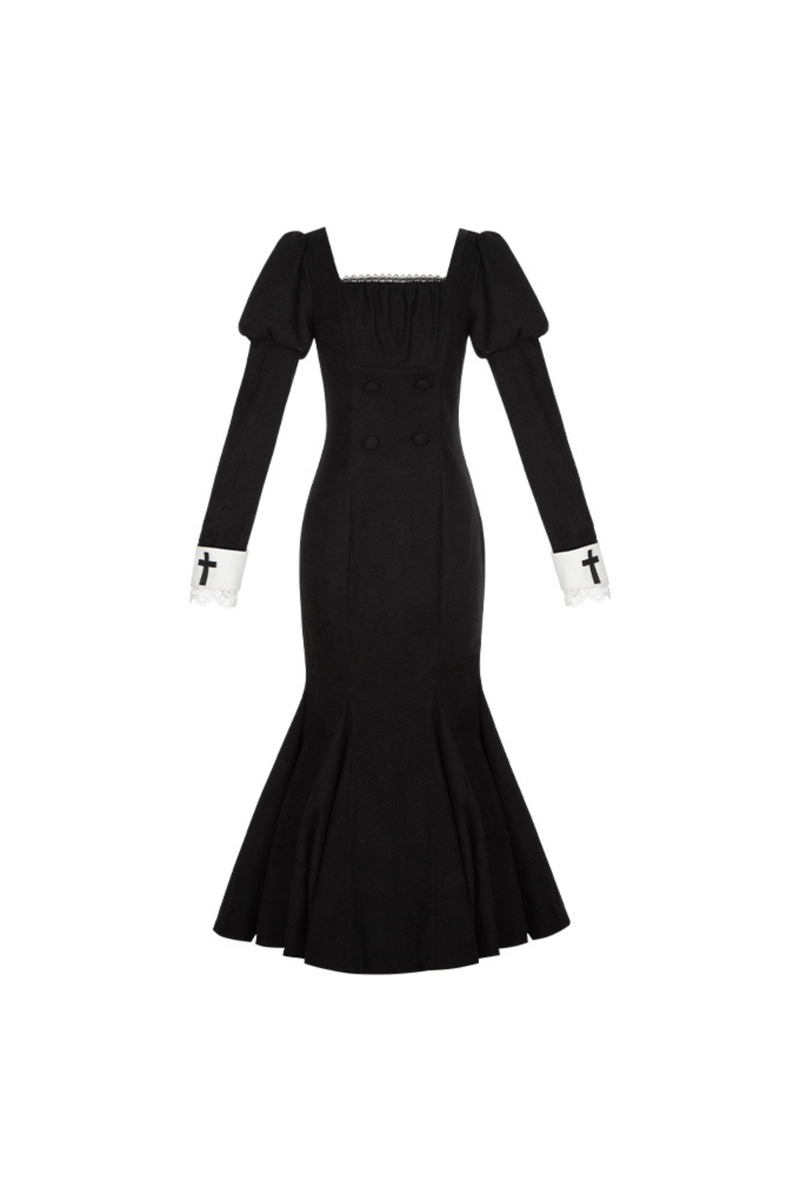 Mermaid Dress + Lace-up Short Dress + Cloak + Collar + Ribbon Brooch