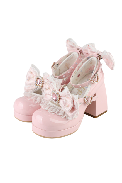 Polka Dot Lolita Ribbon High Heels