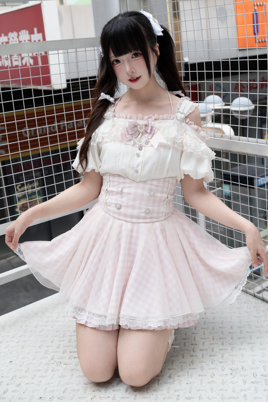 [pre-order] Mass Production Off-shoulder Top + High Waist Skirt