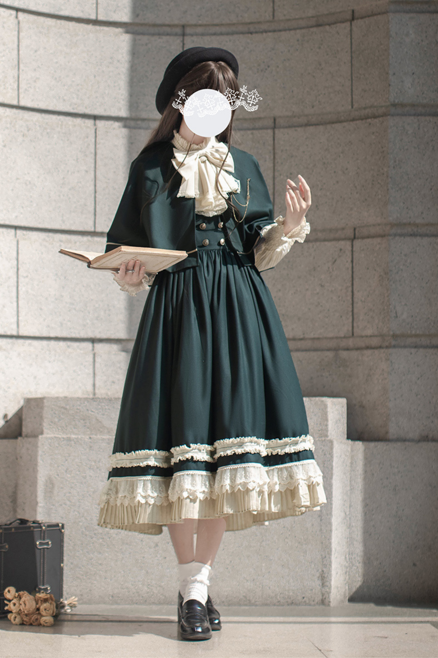 [pre-order] Retro Academia Jumper Skirt + Striped Shirt + Hooded Cape + Short Jacket + Collar + Brooch