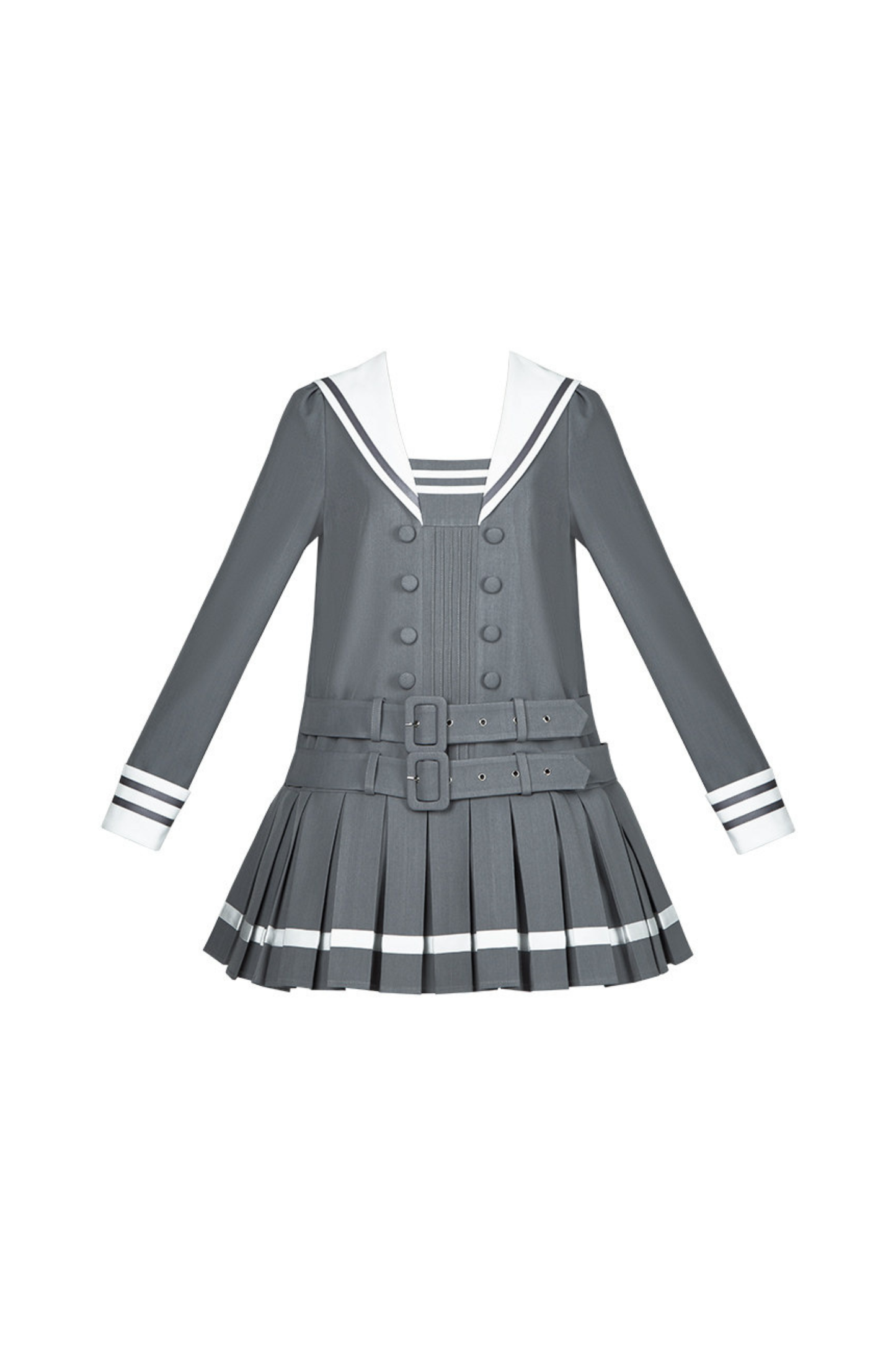 Sailor Collar Pleated College Dress + Ribbon + Hat