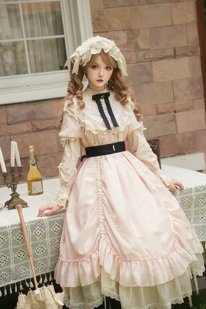 [pre-order] Rose Ruffle Lolita Dress + Dress + Belt + Brooch + Ribbon + Headband + Sleeve
