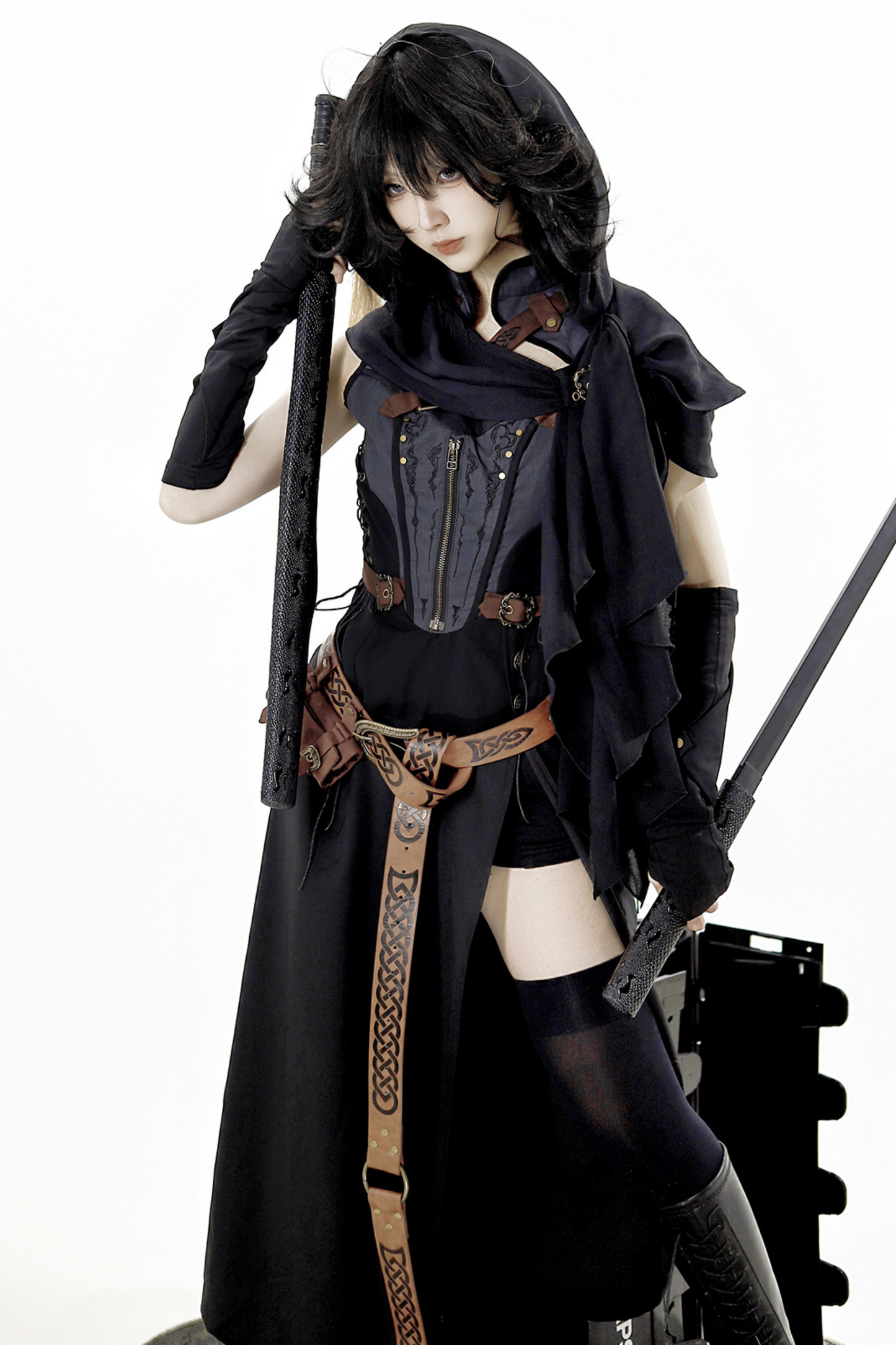 [reserved Item] Punk Style Dark Gothic Dress + Shorts + Shawl + Sleeves + Belt Bag