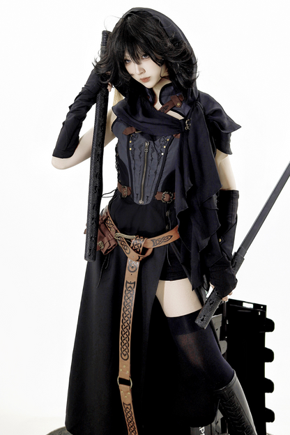 [reserved Item] Punk Style Dark Gothic Dress + Shorts + Shawl + Sleeves + Belt Bag