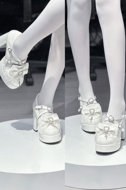 Stone Heart Ribbon Platform Shoes