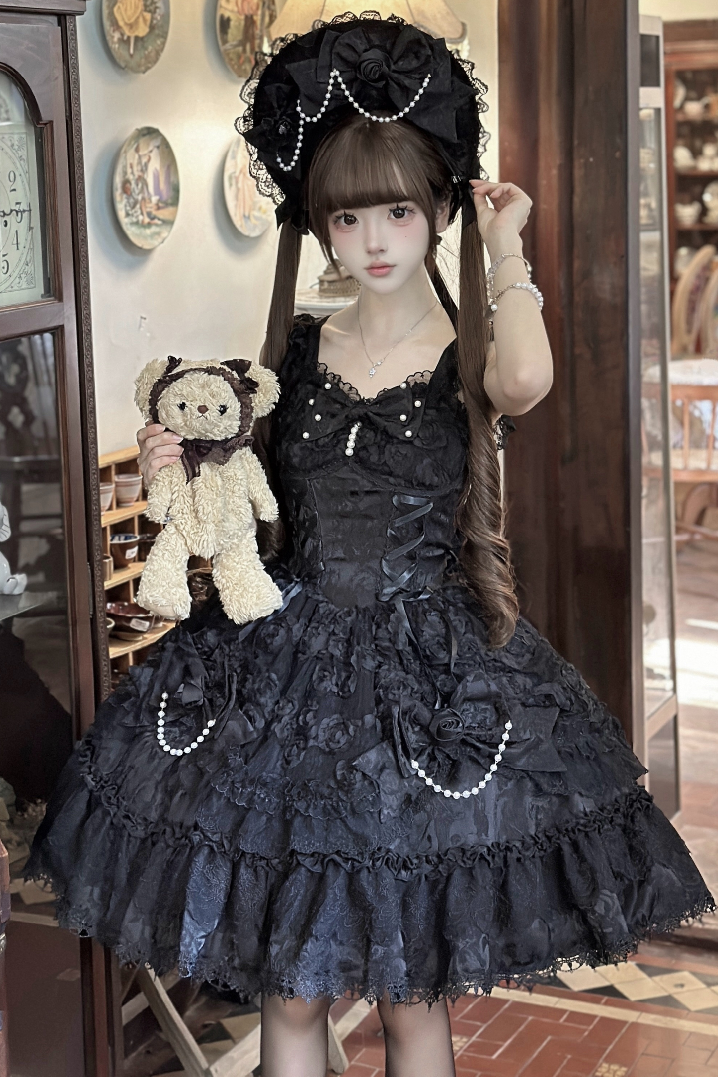 Rose Ruffle Princess Jumper Skirt + Bag Ribbon + Bonnet