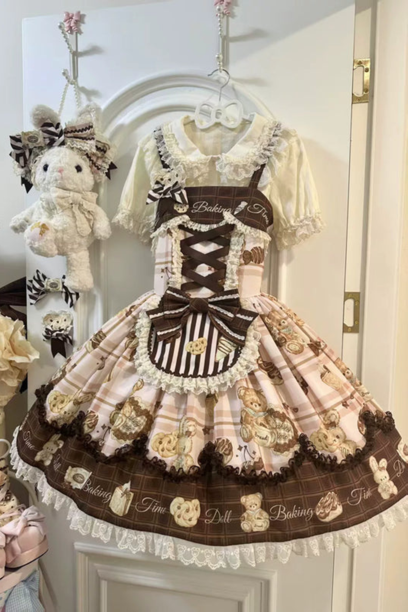 Bear Tea Party Lolita Dress + Jumper Skirt + Shirt + Headband + Brooch + Apron