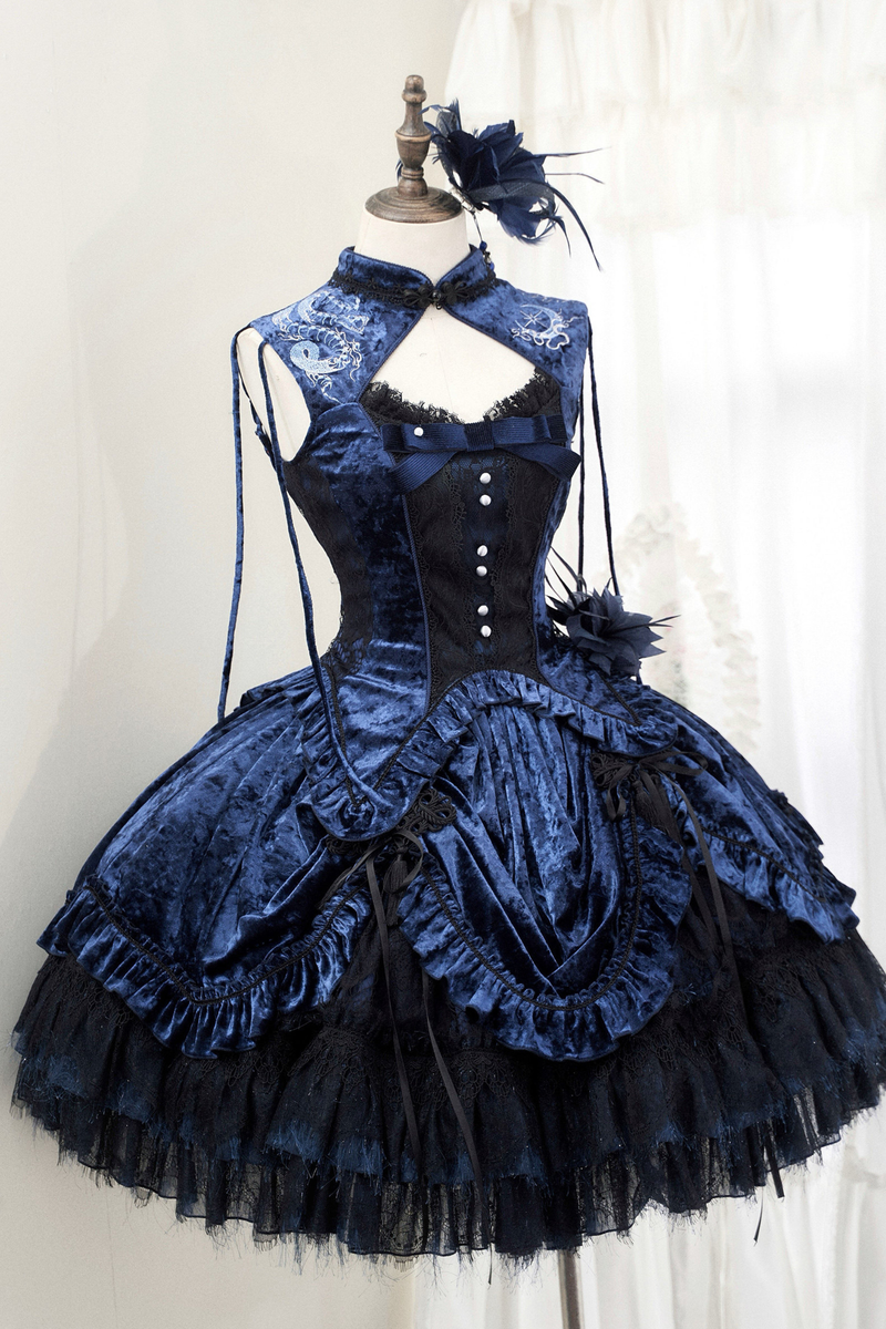 Gothic Velvet Sleeve Lolita Top + Vest + Skirt
