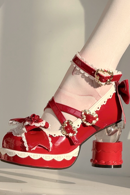 Ribbon Lace Lolita Crystal Heels