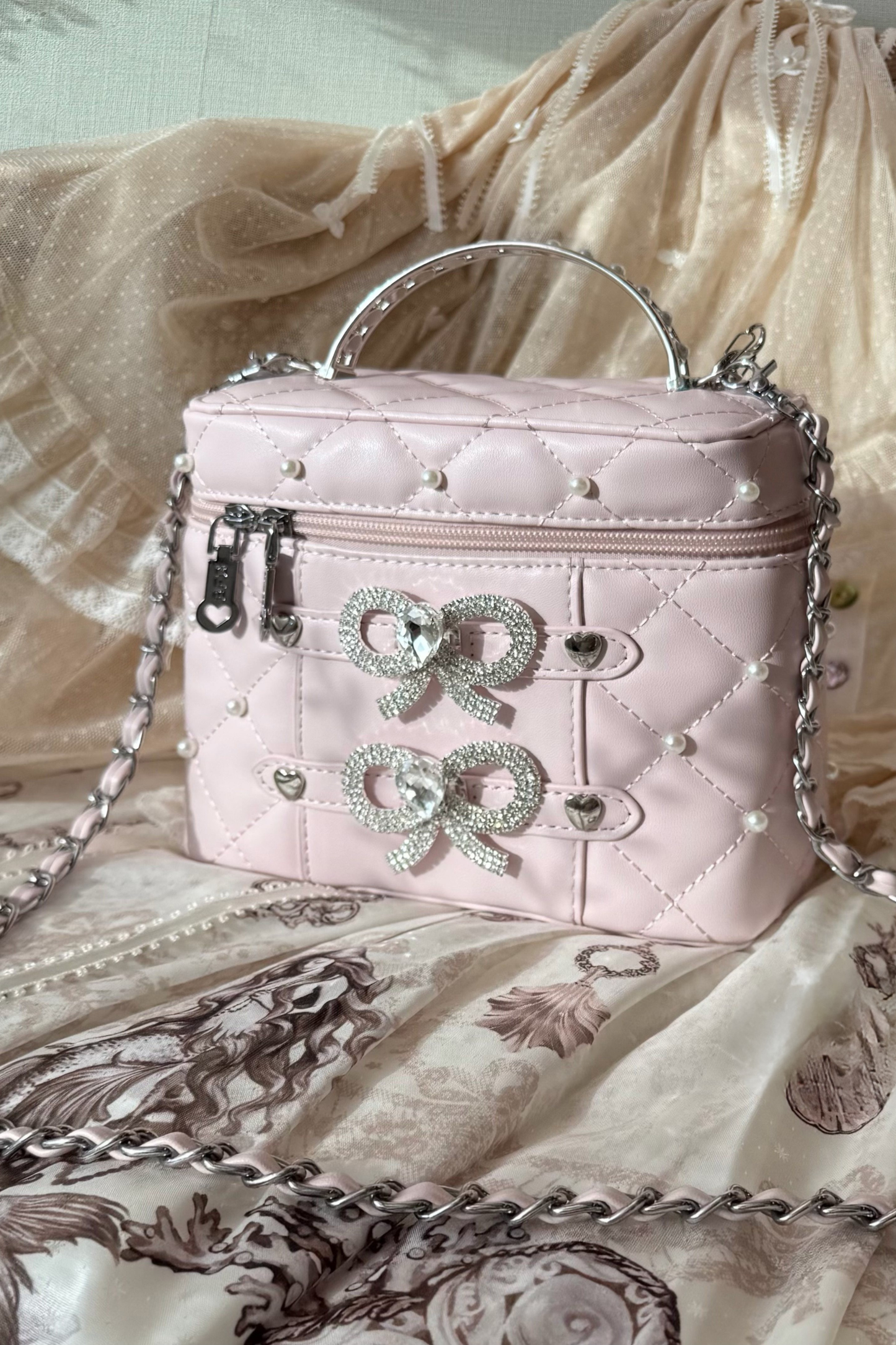 Pearl Rhinestone Lace Box Bag