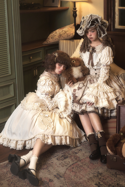 Briana Bear Print Dream Doll Lolita Dress + Jsk + Skirt + Shirt + Petticoat