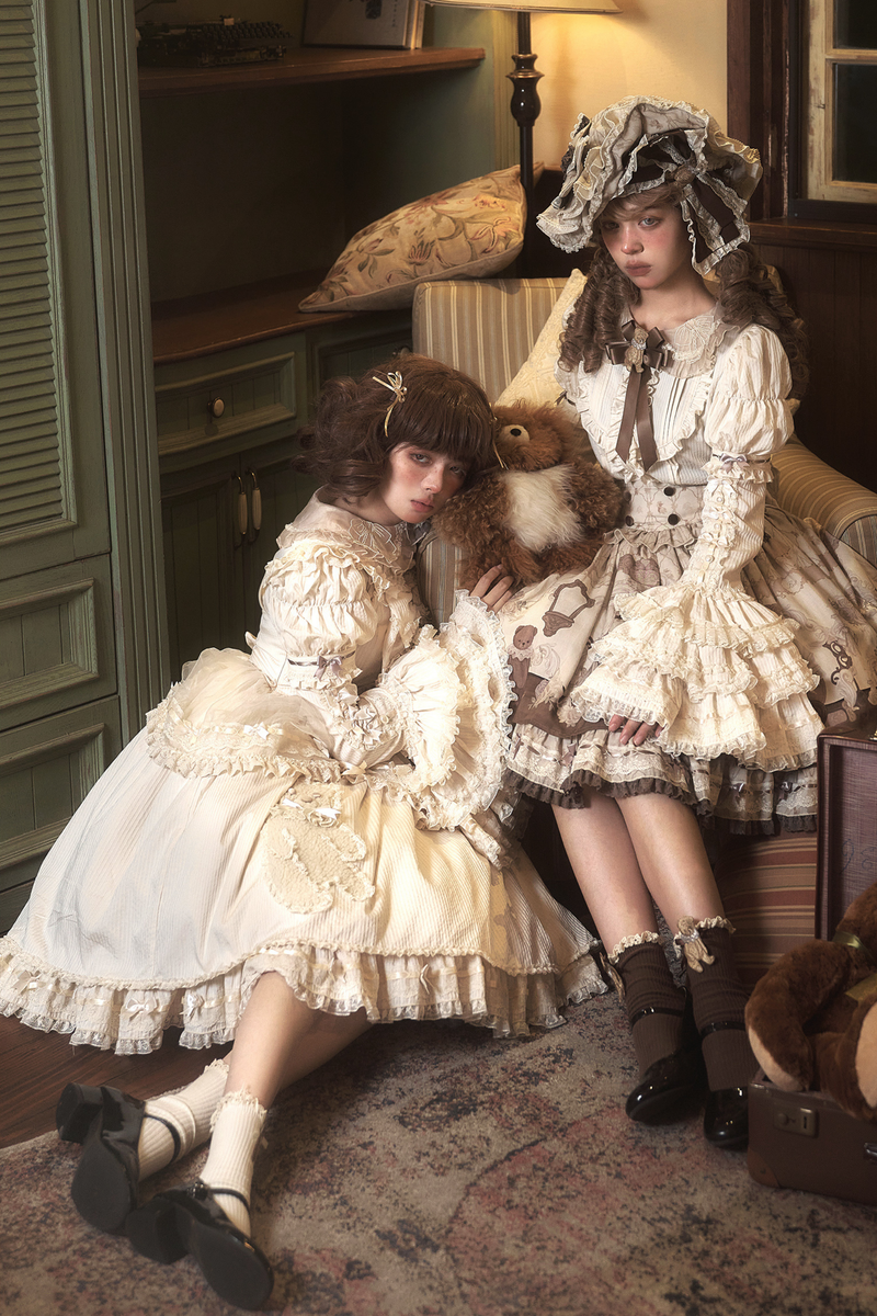 Briana Bear Print Dream Doll Lolita Dress + Jsk + Skirt + Shirt + Petticoat