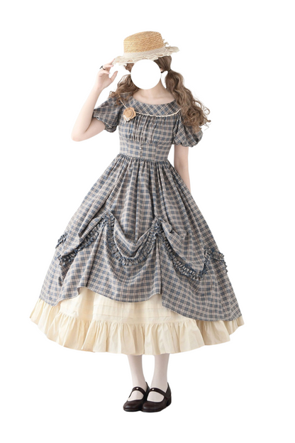 Forest Ward Retro Plaid Lolita Dress + Petticoat